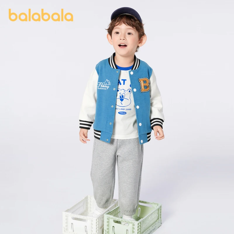 

Balabala Long-Sleeve Suit Children 2024 Spring Edition Boys Girls Fashionable College Style Color-Block Two-Piece Set