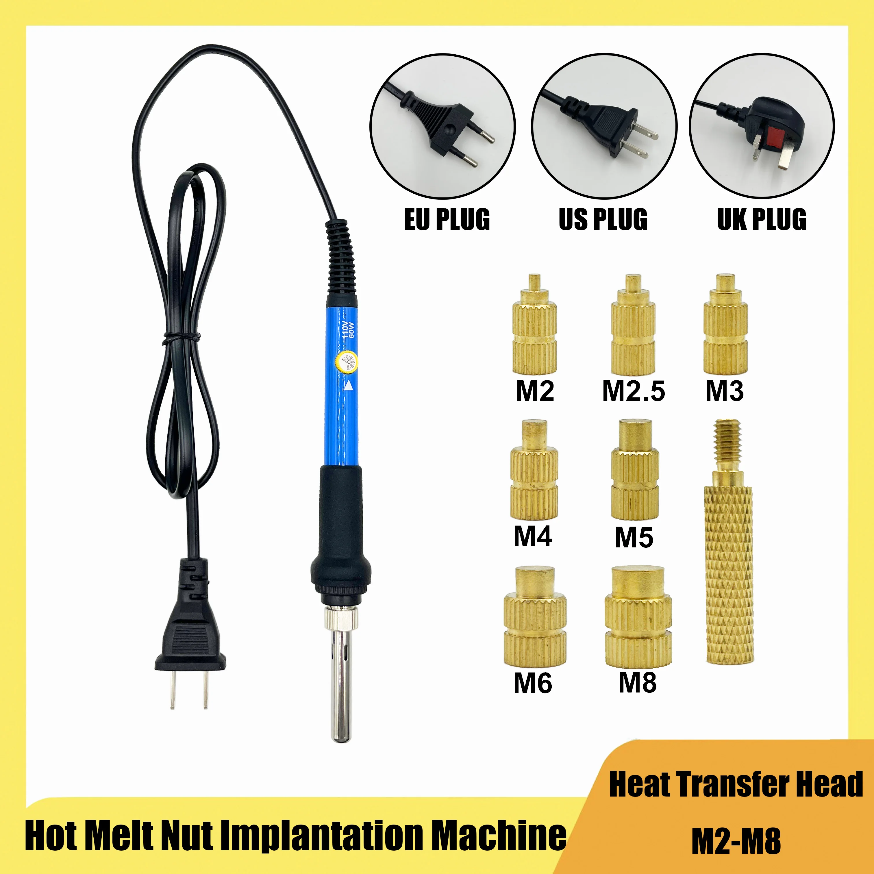 

Heat Melt Insert Nut Iron Tip Brass Hot Melt Inset Nut Tool Embedded Kit M2 M3 M4 M5 M6 M8 Heat Insertion for 3D Printer Plastic