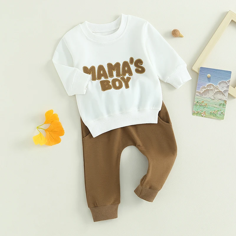 -07-01 Lioraitiin 0-3Years Toddler Boys 2Pcs Fall Clothes Sets Long Sleeve Letter Embroidery Sweatshirt Tops Drawstring Pant