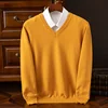 In autumn and winter, the new 2024 men's V-neck 100% pure wool plus size loose casual sweater thickened Hugh knitted sweater top 3