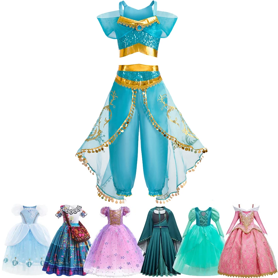 Ragazze Encanto Jasmine Princess Dress Bambini Elsa Anna Belle Rapunzel Costume Da Sirena Bambini Biancaneve Cenerentola Aurora Dress