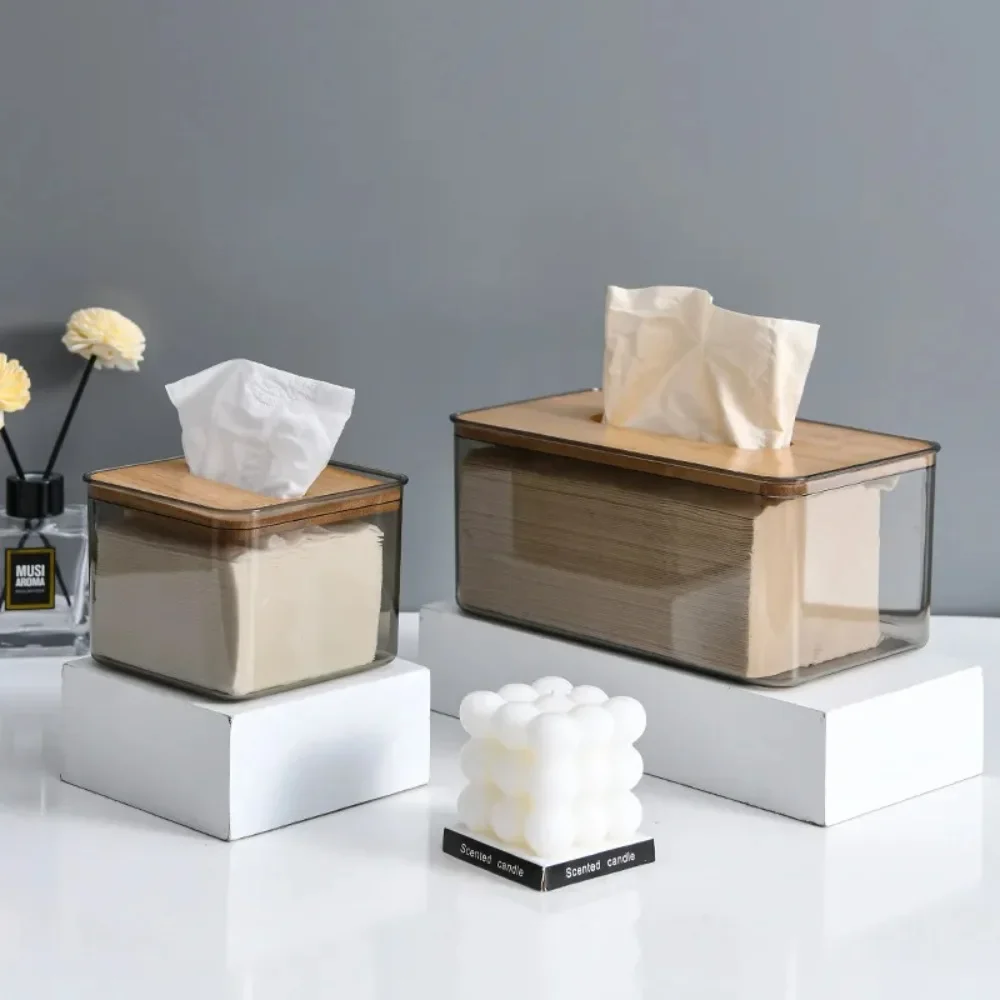 Tissue Clear Box Napkin Household Transparent Rectangular Table Tissue Wooden Modern Desktop Creative Box Holder tissue box wet tissue storage box tissue storage box