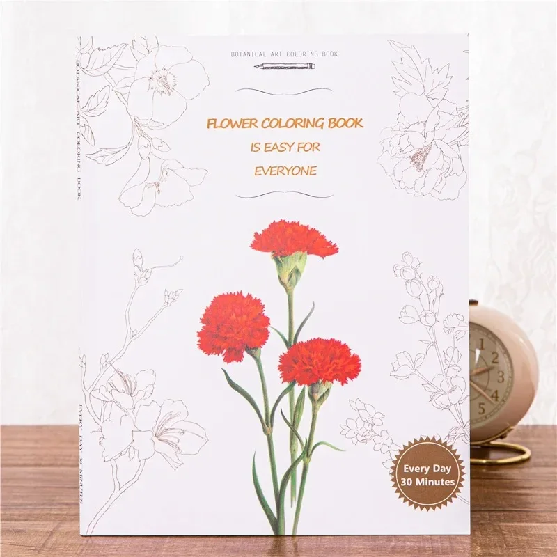 48 Pages 27*21cm Botanical Art Flower Coloring Book Adult Decompression Graffiti Painting Line Art Draft