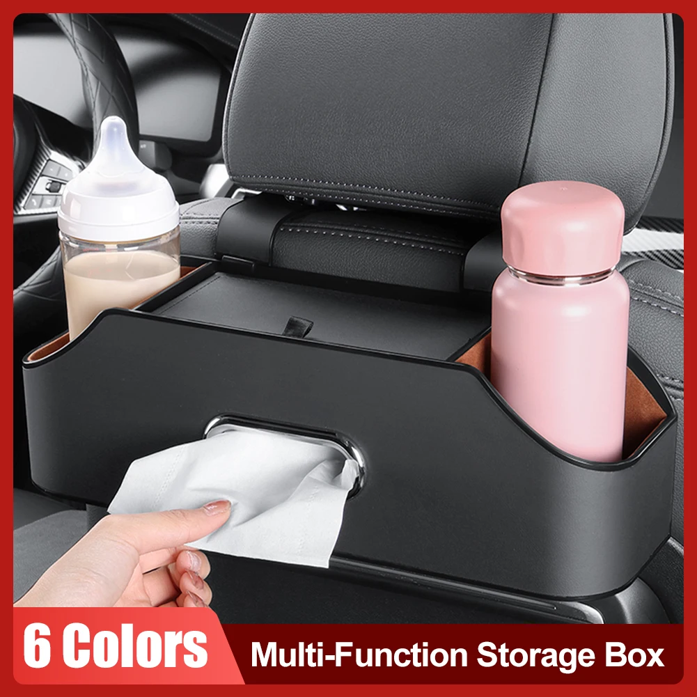 

Car Backseat Organizer Leather Multifunctional Seat Back Headrest Storage Box with Tissue Holder & 2 Cup Holders Car Accessories