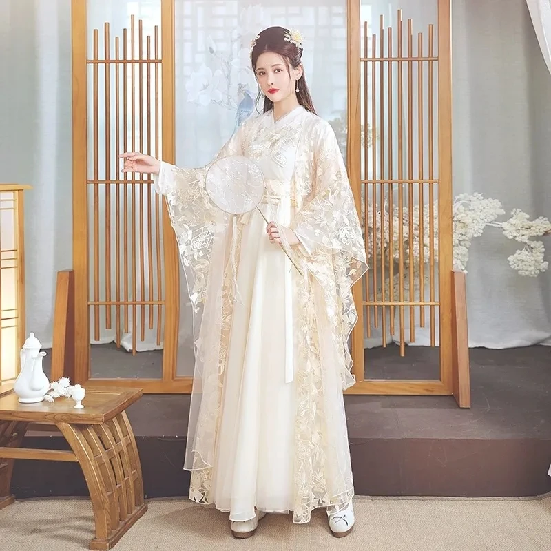 

Ancient Costume Hanfu Women's Spring Improved Student Elegant Wide-Sleeved Fairy Dress Elegant Loose Graduation Dance Clothing