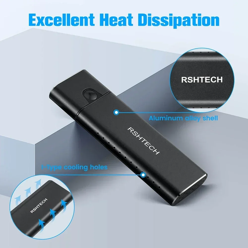 RSHTECH M.2 NVMe SSD Enclosure 10Gbps NVMe SATA SSD Caddy for B+M Key M.2 SSDs Aluminum USB 3.2 Gen2 External Enclosures