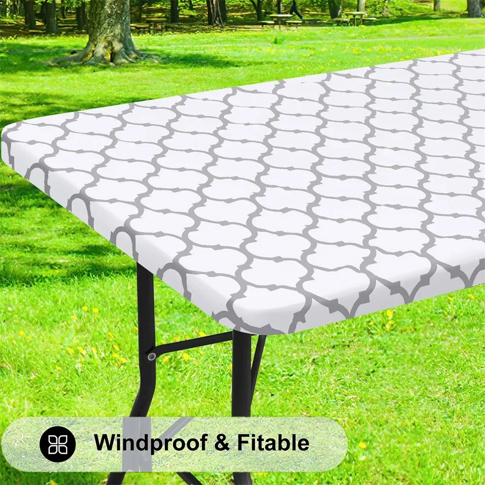 

1PC Rectangle Table Cloth Elastic Waterproof Table Cover Fitted Vinyl Tablecloth For Home Decoration Party Camping Table Cloth