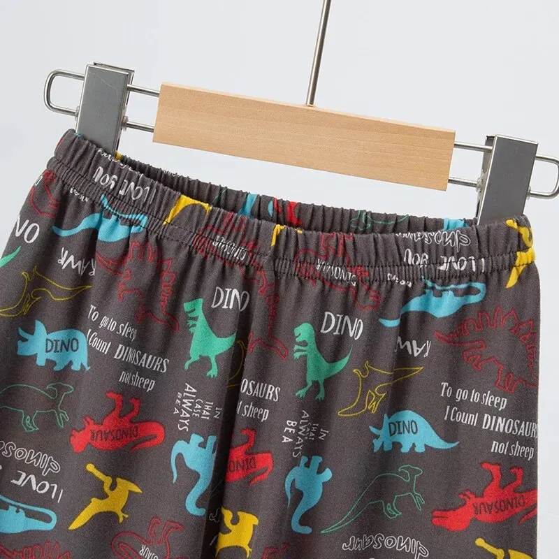 2 Pcs Summer Children's Fun Printed Shorts Short Sleeve Suit Boy Colorful Dinosaur Top Girl Sweet And Lovely Elastic Waist Short 5