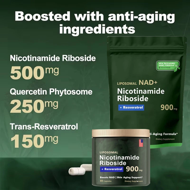 NAD+ Supplement Capsules Liposomal Nicotinamide Nucleoside 900mg Resveratrol Quercetin Anti Aging Energy Focus Skin Health nad+ supplement capsules