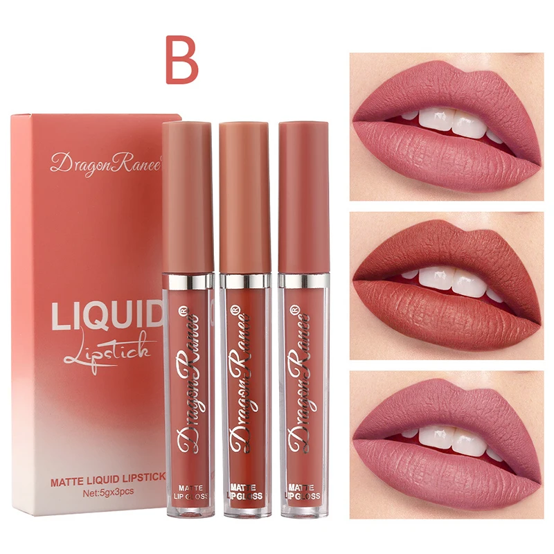 

3pcs/box Long Lasting Matte Lipstick Set Matte Velvet Fog Sexy Red Lip Glosses Bean Paste Lipgloss Lip Makeup Cosmetic