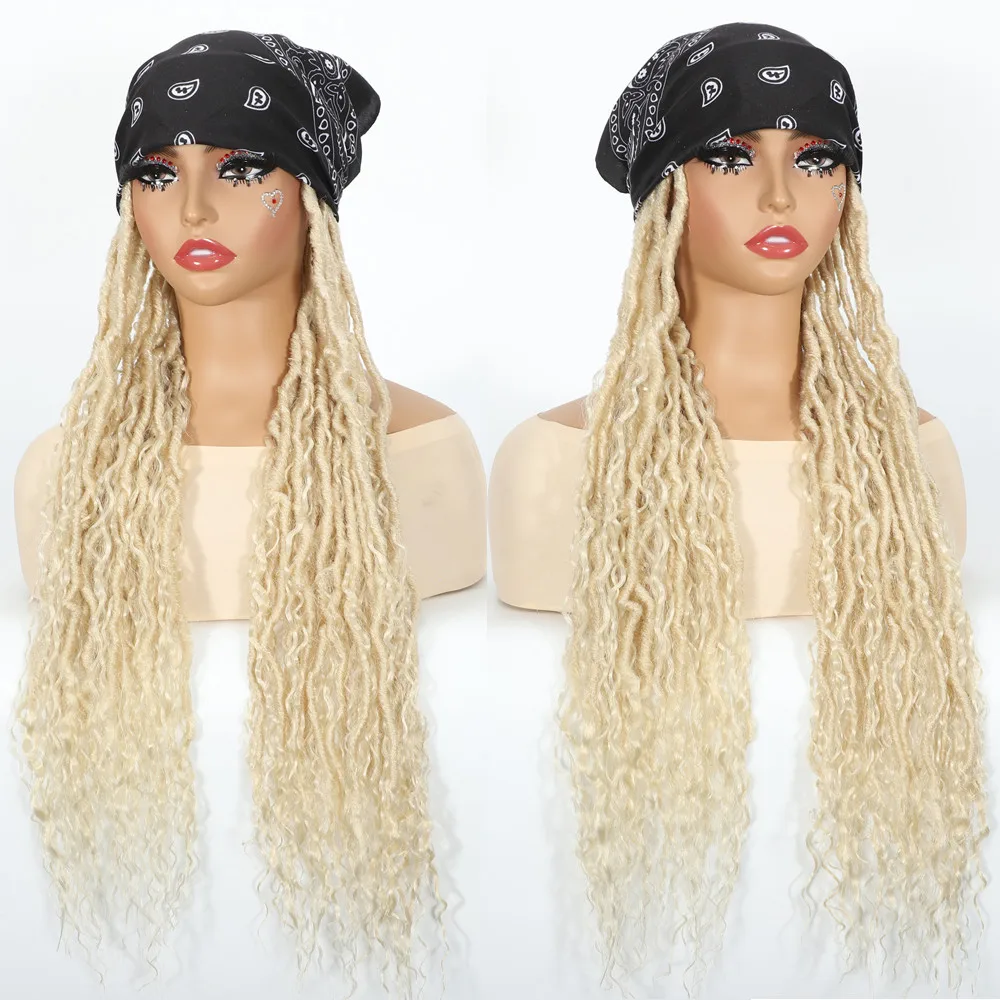 SQRDGQ Headband Wig Women Box Braided Synthetic Wig With Changed Freely Turban Braiding Hair Bionde Wigs for Women