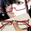 1pc Y2k Japanese Half-Frame Glasses Women Cosplay Red Black Vintage Metal Square No Lense Decoration Eyeglasses Frame