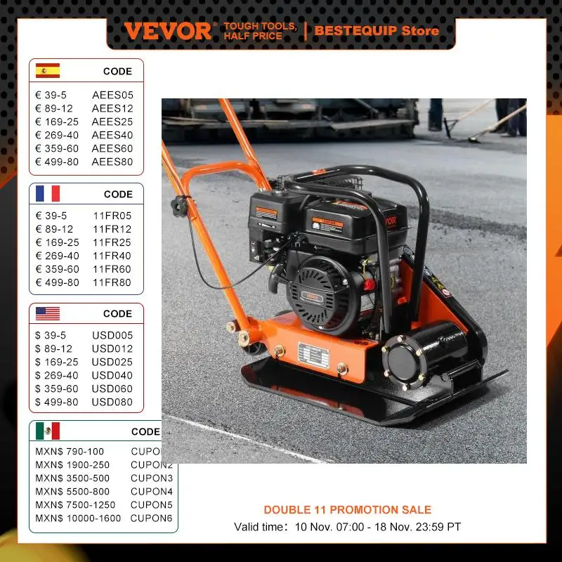 Gasoline Plate Compactor 2.8/6.5 HP Force Vibratory For Walkways Patios Asphalts Paver Landscaping