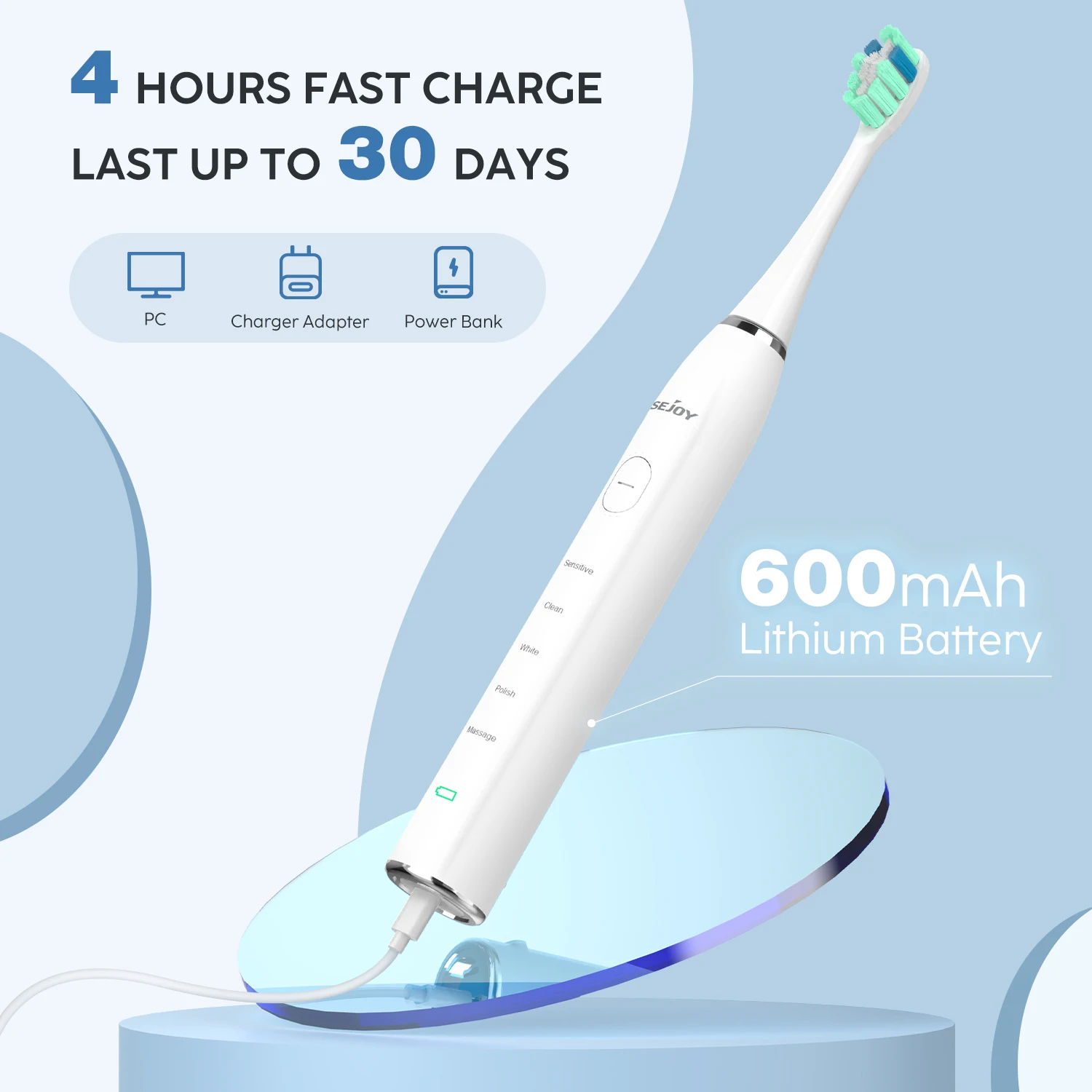Smart Electric Toothbrush Rechargeable With 12pcs Replacement Head USB Tooth Brush 5 Modes Clean Whitening Sonic Toothbrush 6