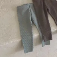 2024 New Baby Cotton Ribbed Leggings Solid Cotton Infant Stretch Pants Soft Comfortable Toddler Pants Kids Boys Girls Trousers 5