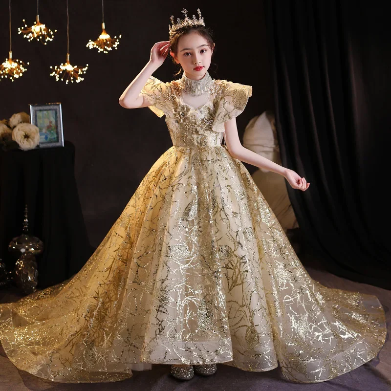 Teenmiro Fancy Flower Girl Dress with Tailing 2023 Children Wedding  Bridesmaid Evening Dresses Kids Long Mermaid Tulle Gowns - AliExpress 1501