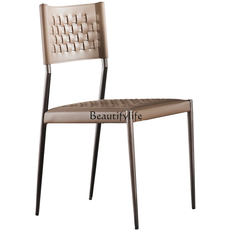 

Italian Minimalist Saddle Leather Dining Chair Modern Simple and Light Luxury Home High-End Carbon Steel Chair