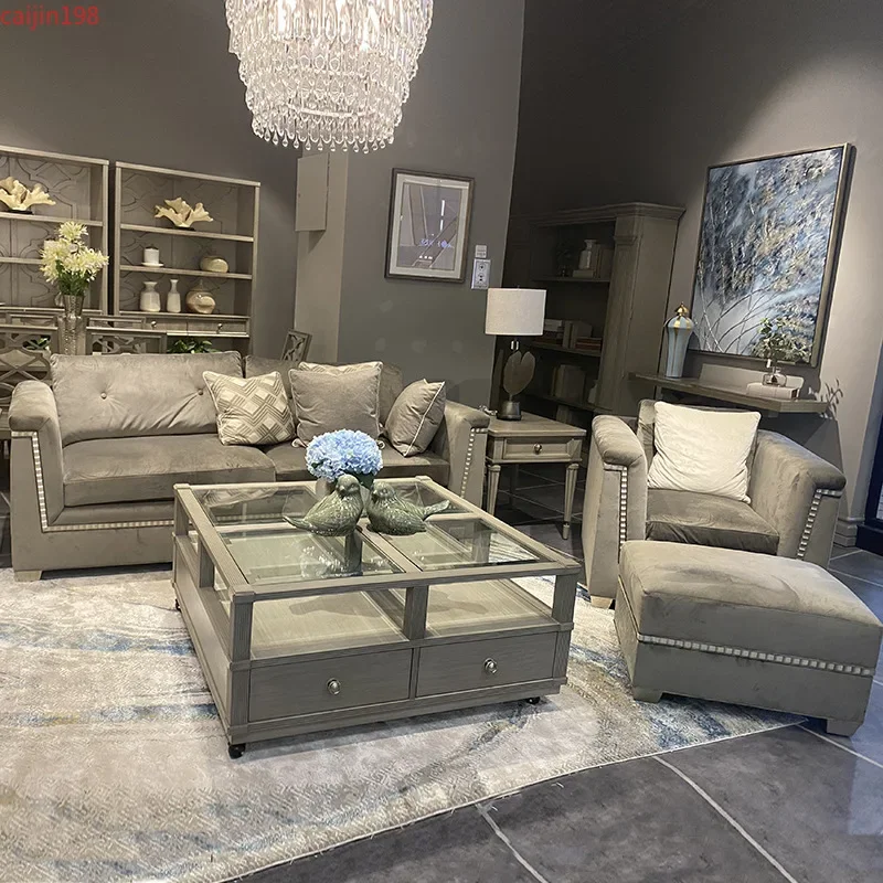 

Private custom American Murray impression sofa tea table light luxury modern solid wood cloth sofa