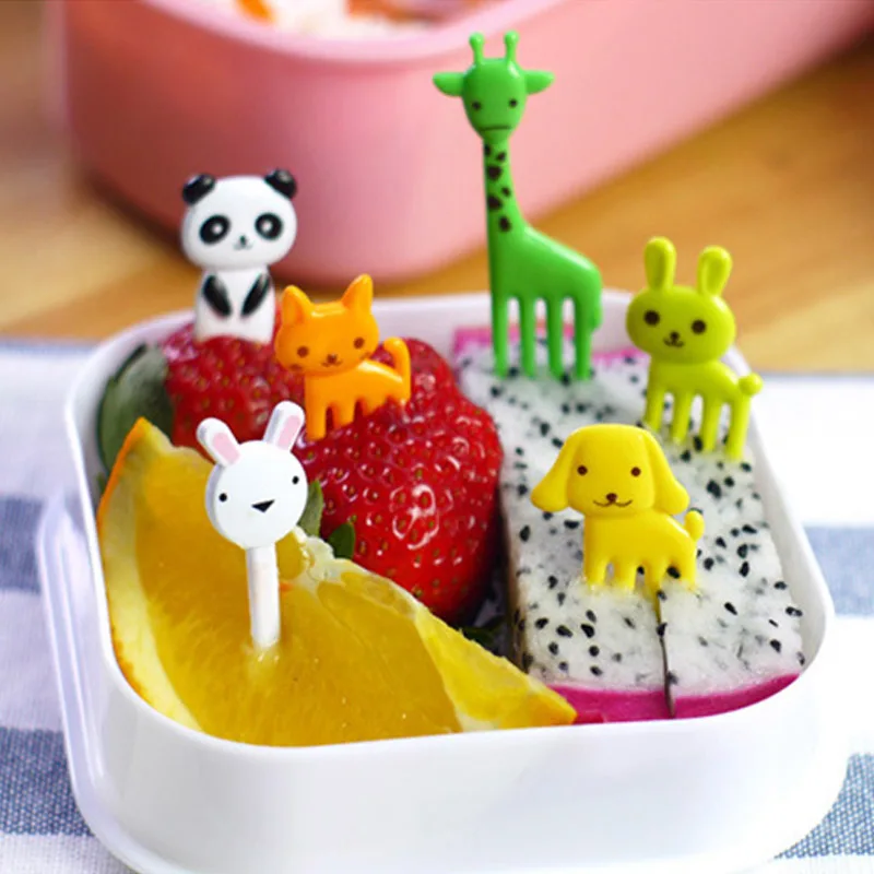 10pcs/pack Animal Farm Fruit Fork Mini Cartoon Children Snack Cake Dessert Food Fruit Pick Toothpick Bento Lunches Party Decor