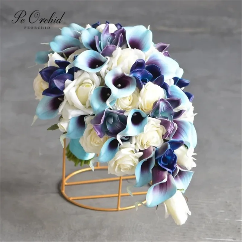 shades of purple Ivory Bridal bouquet-Calla lily Rose Butterfly silk flower 