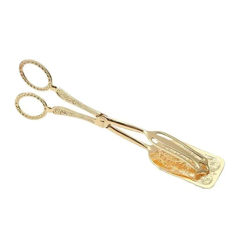 Food Tong Gold-plated Snack Cake Clip Salad Bread Pastry Clamp Baking Barbecue Tool Fruit Salad Cake Clip Kitchen Utensils