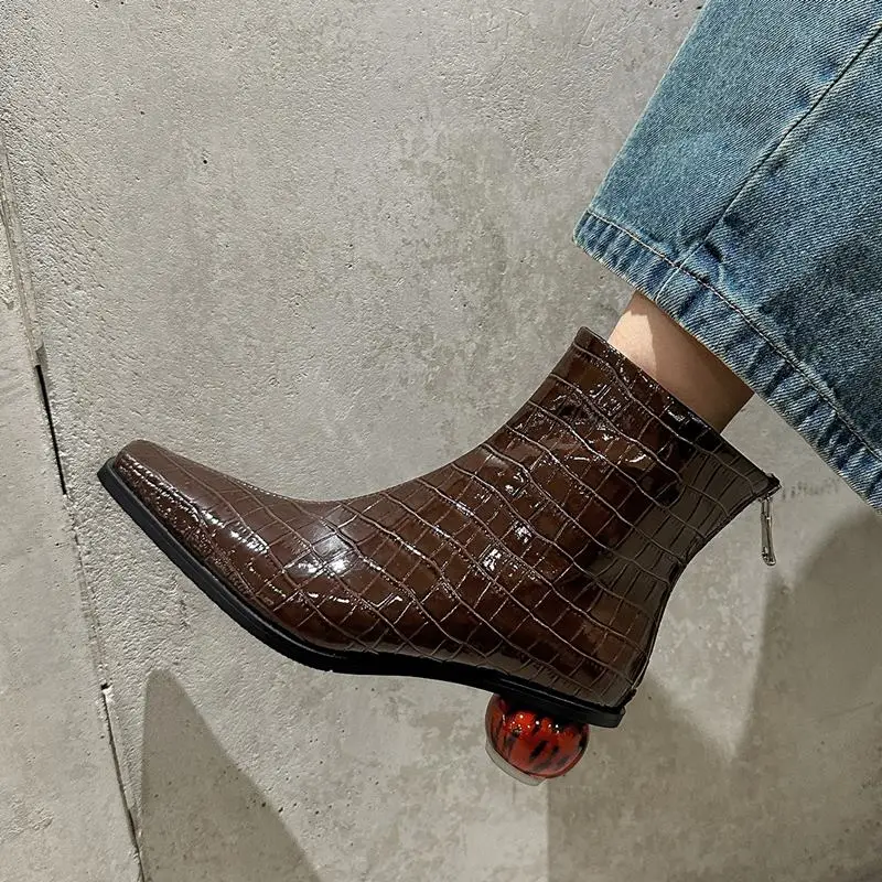 

Genuine Leather Women Boots Red Heel Design Comfortable Fashion Pure Colour Important Occasion Woman Ankle Boots Easy To Walk