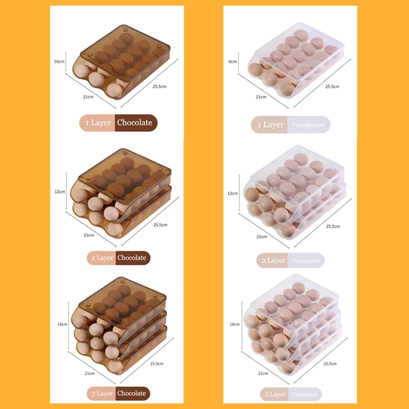 Egg Storage Box Self-Rolling 1/2/3Layer Egg Crisper Stackable Storage Kitchen Refrigerator Eggs Organizer Drawer-type