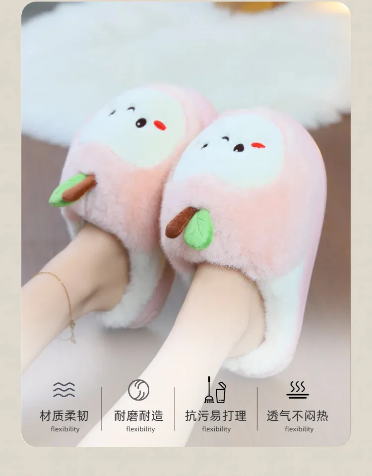 Entzückende Apfel-Plüsch-Hausschuhe für Damen, rote Schuhe in Fruchtform, Plattform, Eva-Fell, Slides für Damen, klobige Indoor-Schuhe – Detail 6