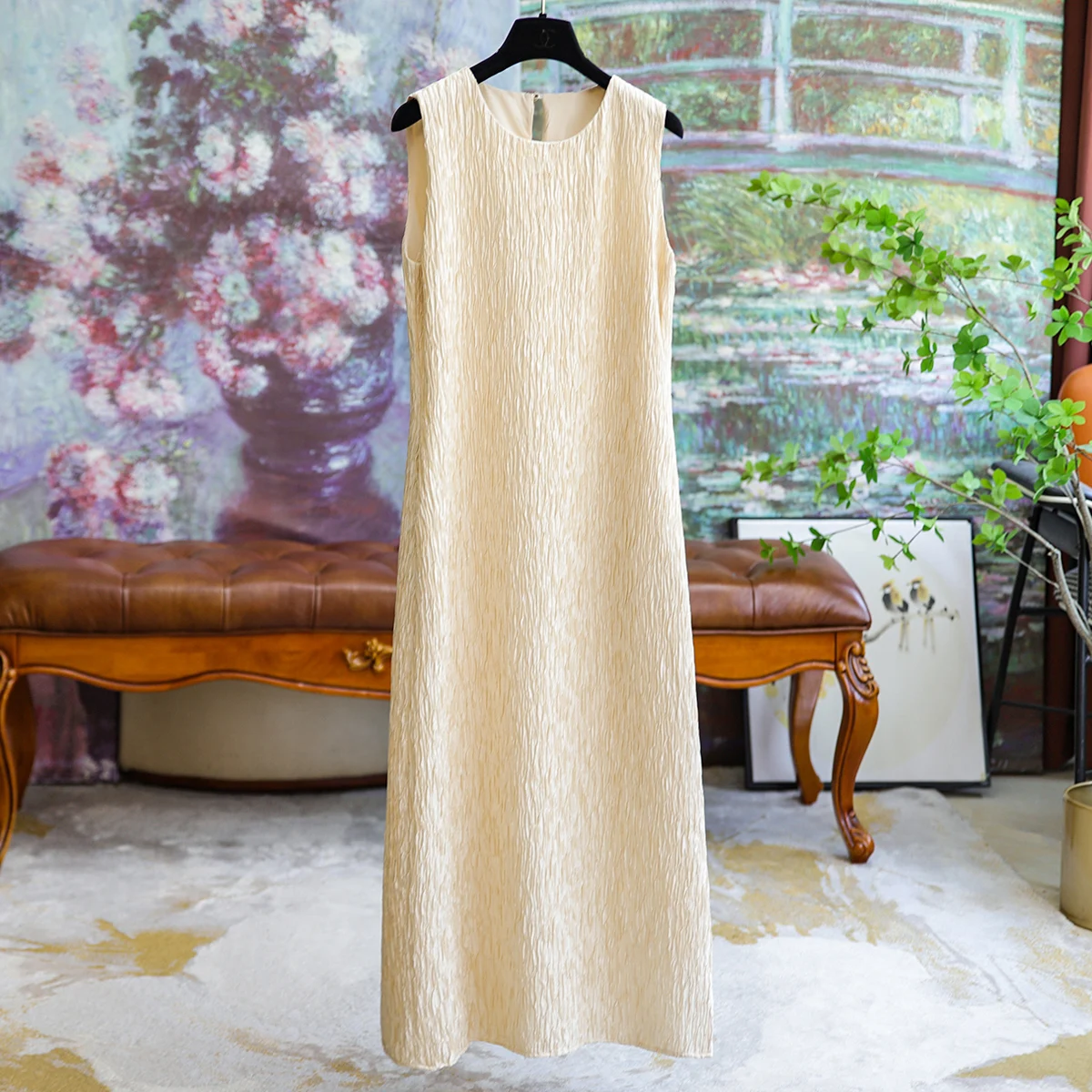 

Pleated Fabric Peplum Vest Dress Women's 2023 Autumn New Solid Simple Elegant Straight Long Dresses Commuter Casual Clothing