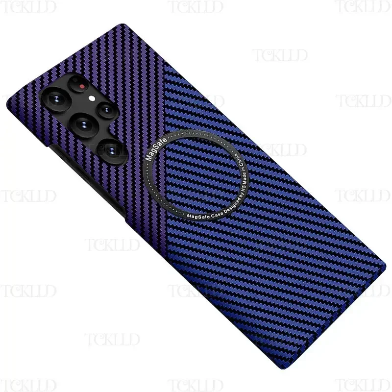 Carbon Fiber Texture Magnetic Ultra Slim Protective Case with Matte MagSafe Ring Armor Cover