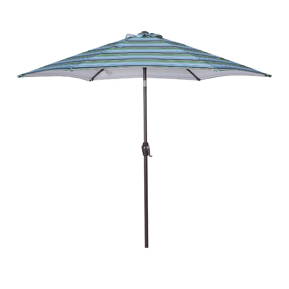 

8.6Ft Outdoor Market Table Umbrella Adjustable Garden Patio Umbrellas with Push Button Tilt Crank Blue Stripes Without Base