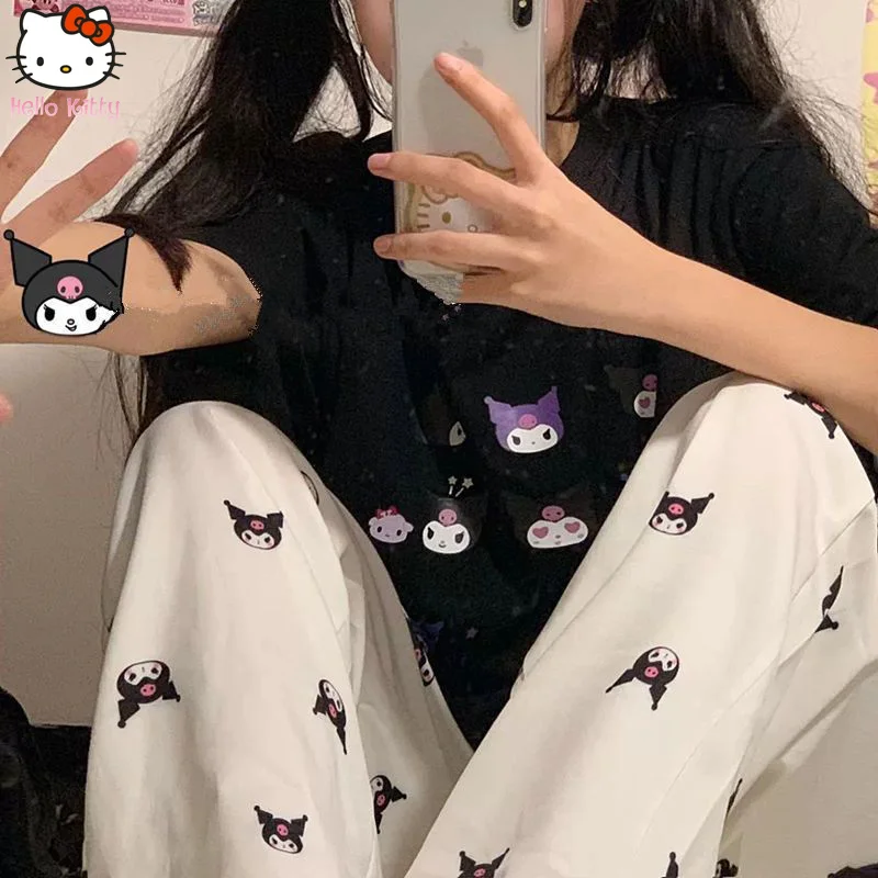 

2022 New Cute Y2k Kuromi Wide Leg Pants Women Japanese Spring Summer Loose High Quality Casual Pants Women's Fashion Trousers
