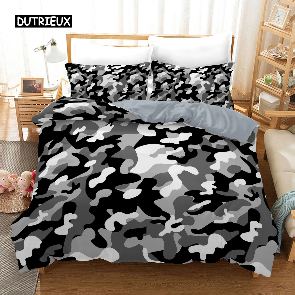 

Camo Duvet Cover Set Camouflage Concept Concealment Bedding Set King Size Grey Black Twin Comforter Cover for Kids Teens Adults