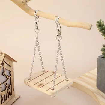 Altalena per criceti in legno naturale - Divertente giocattolo da appendere per piccoli animali domestici, piattaforma in legno per uccelli con giocattoli per altalena per pappagalli con catena in metallo