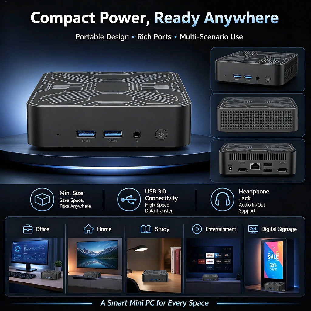 새로운 미니 PC 휴대용 게이머용 16GB RAM 인텔 코어 i3-6006U 미니 컴퓨터 512GB 1TB SSD 1000M 이더넷 게이밍 PC 데스크탑