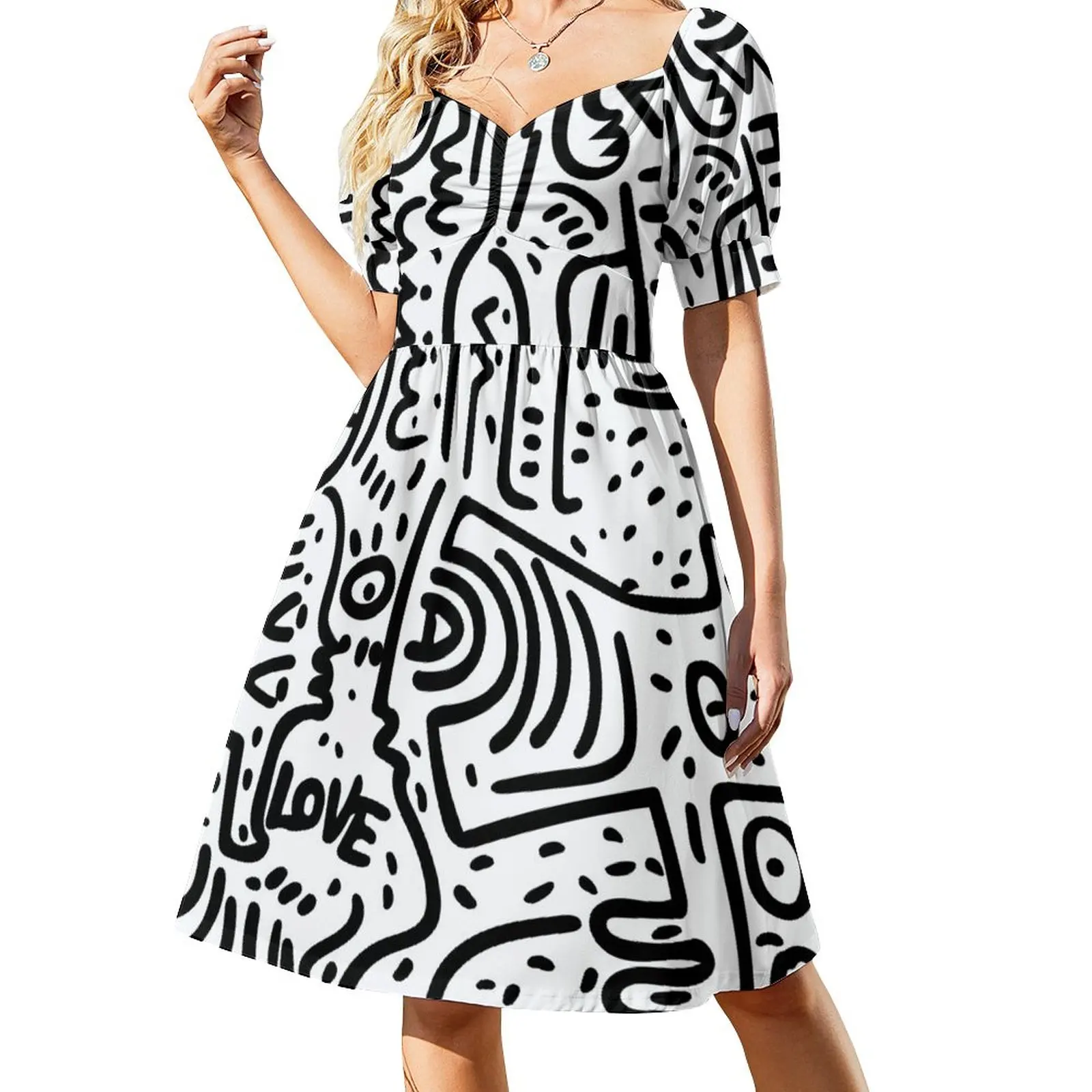 

Love Street Art Graffiti Black and White Sleeveless Dress sensual sexy dress for women women's luxury party dress