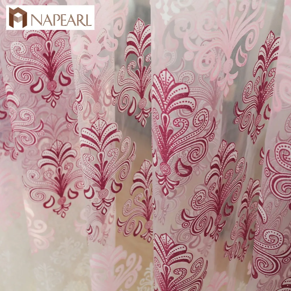 Window Curtains European Style Luxury Window Curtain Printed Tulle Fabric For Living Room Kitchen