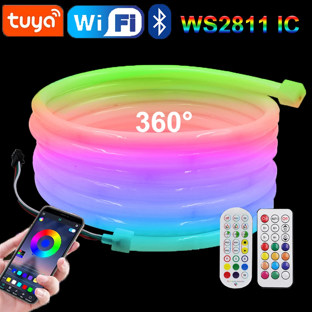 Dream Color Round Neon LED Strip 24V WS2811 IC RGB Smart WiFi Bluetooth Remote Control Waterproof Neon Rope Light Holiday Decor