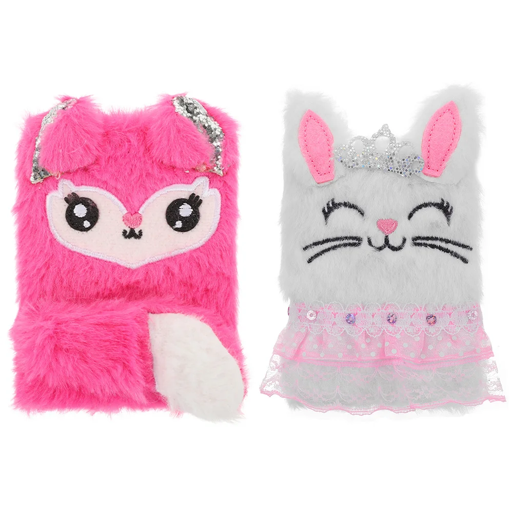 

2pcs Fluffy Writing Book Fox and Bunny Diary Girls Journal Fuzzy Journal Easter Kids Gift
