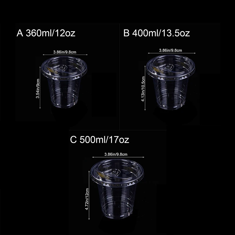 10Pcs 360/400/500ML Transparent Disposable Plastic Cups With Direct Drinking Lid Ice Coffee Tea Cold Drink Shakes Container