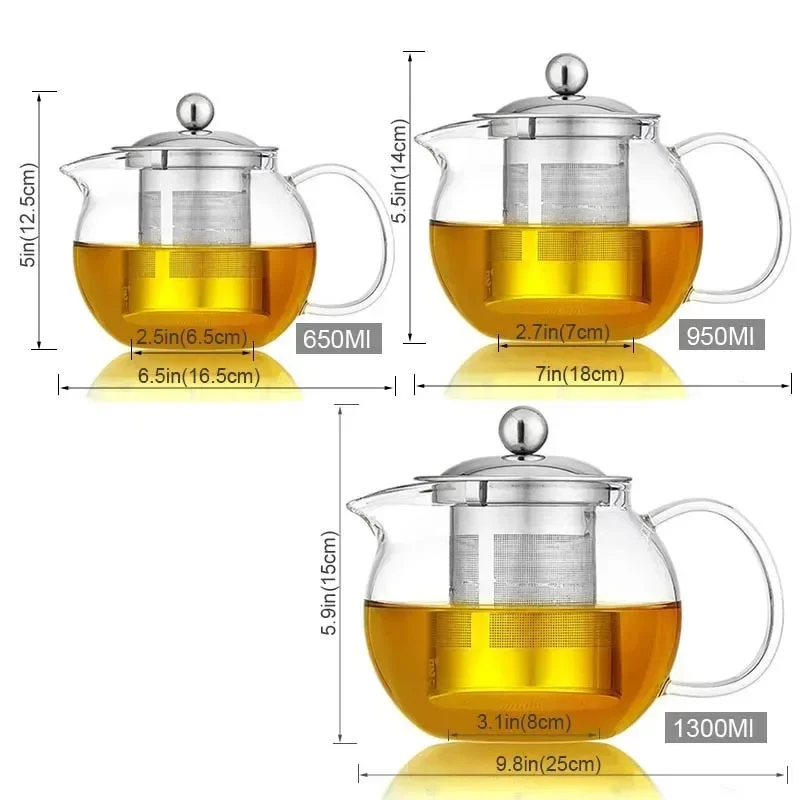 Borosilicate Glass Teapot With Removable Infuser Filter Heat Resistant Glass Teapot Cup Set Flower Puer Oolong Tea Kettle, 1Pc