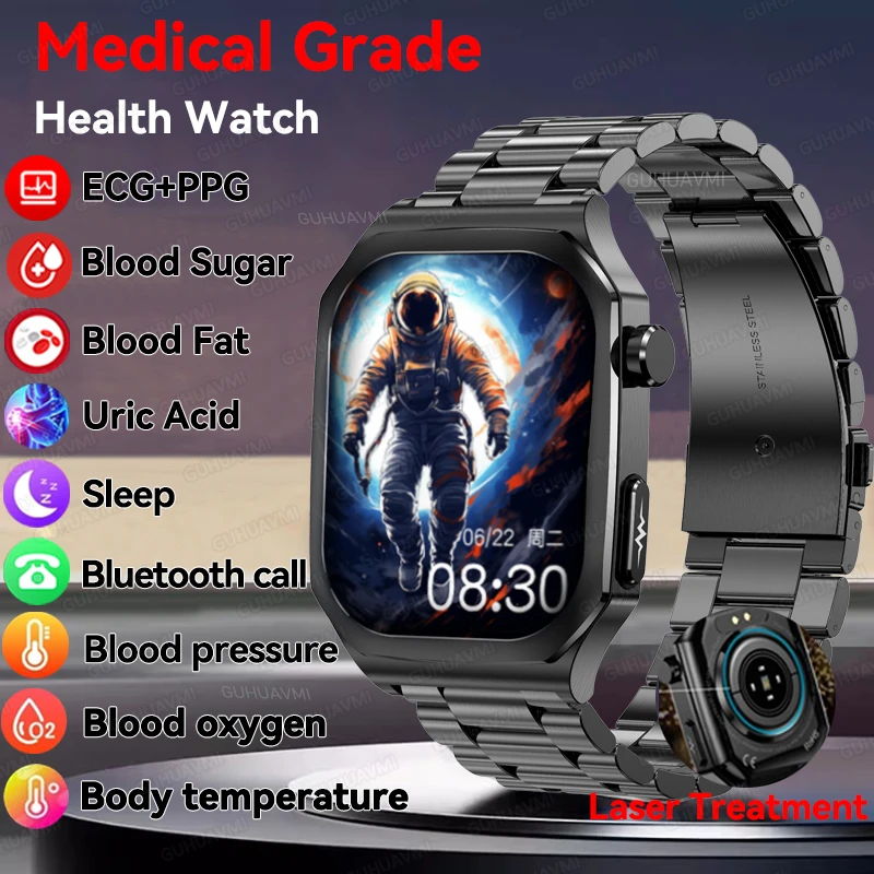 Per Huawei Xiaomi Hd Amoled Bluetooth Call Sos Health Termometro Smart Watch Blood Sugar Blood Lipid Monitor Dell'Acido Urico Ecg + Ppg