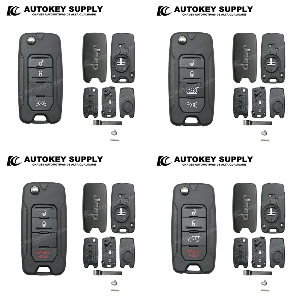 For Jeep 2/3/4 Buttons Remote Flip Key Shell With Logo  Autokeysupply AKJPF