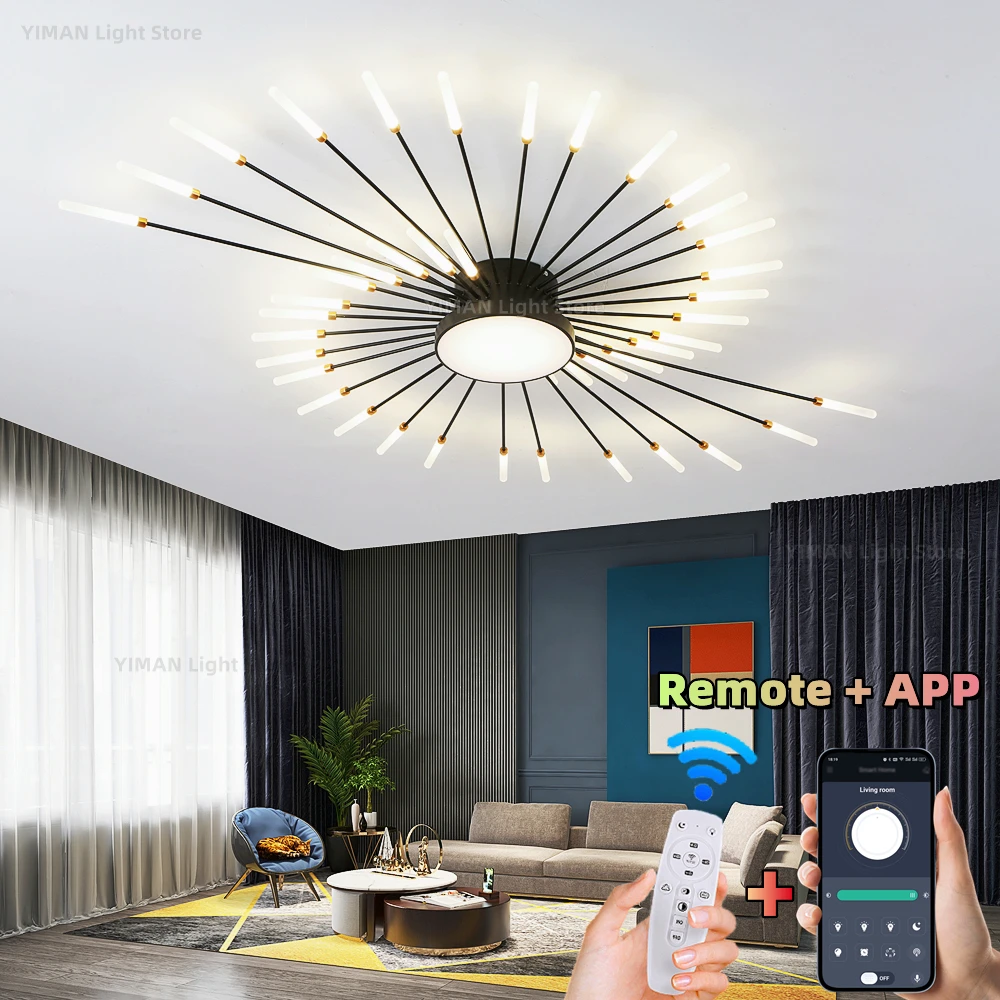 Fireworks Led Chandelier For Living Room Bedroom Home Chandelier Dimmable Led Ceiling With Remote Control
