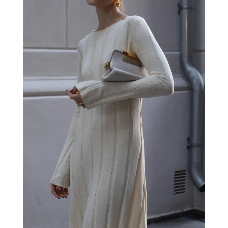 Fashion Loose High Waist Long Dress Female Long Sleeve Solid Pullover Dress Streetwear Knitwear Winter Women Maxi Dress