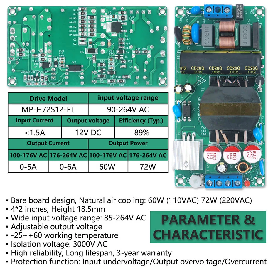 Description Picture 5 of item12 Volt Switching Power Supply DC12V LED Driver 72W 140W AC 110V 220V to 12V DC Lighting Transformers Adapter DIY for LED Strip