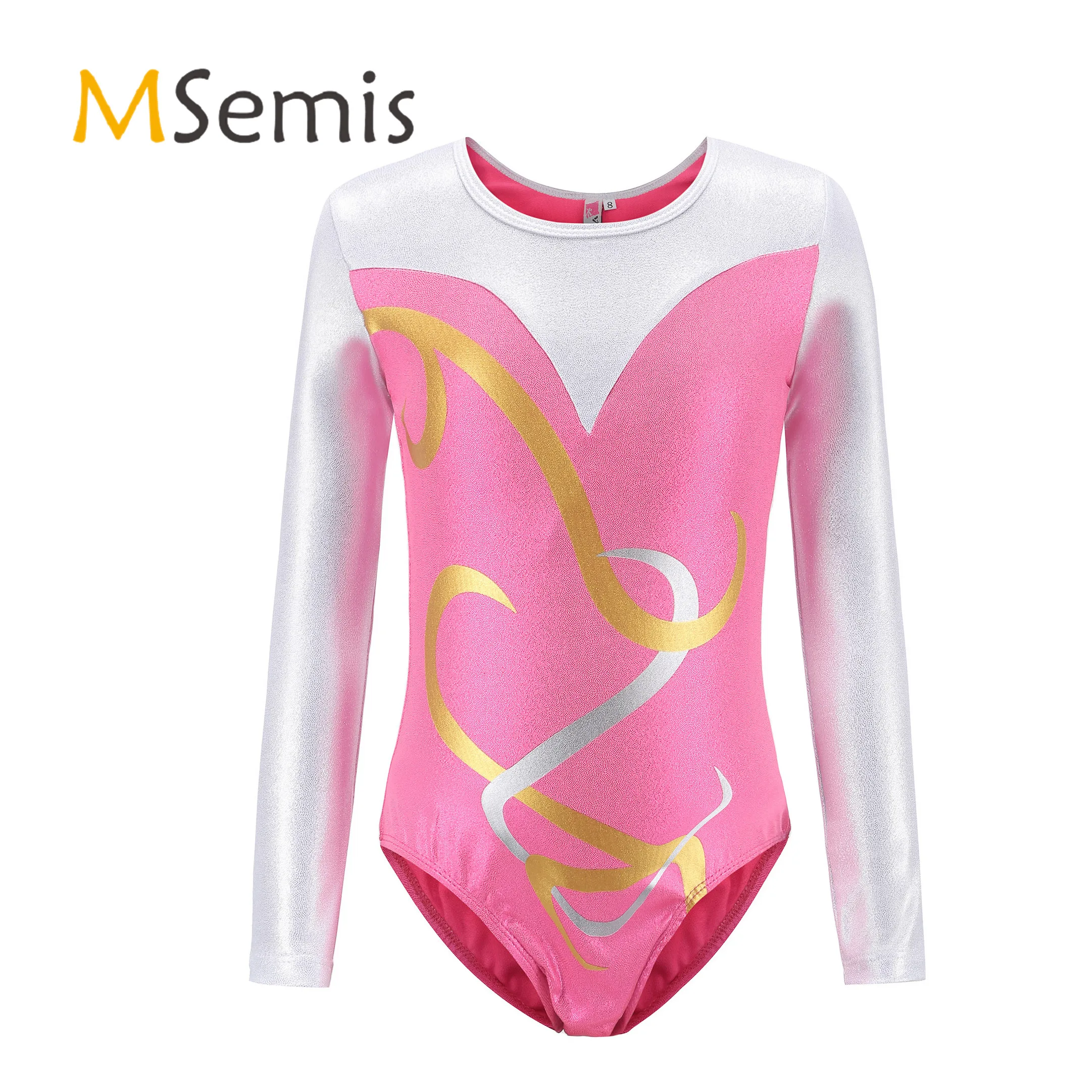 

Kids Girls Gymnastics Leotard Ballet Costume Ballerina Tulle Long Sleeve Sparkly Rhinestone Metallic Ballet Dance Jumpsuit
