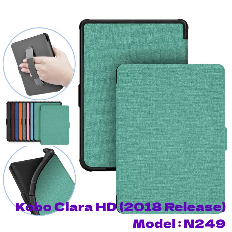 

Magnetic Case for Kobo Clara HD 6 Inch 2018 PU Leather with Hand Strap Ereader Smart Cover for Kobo N249 Auto Sleep Wake Up Case