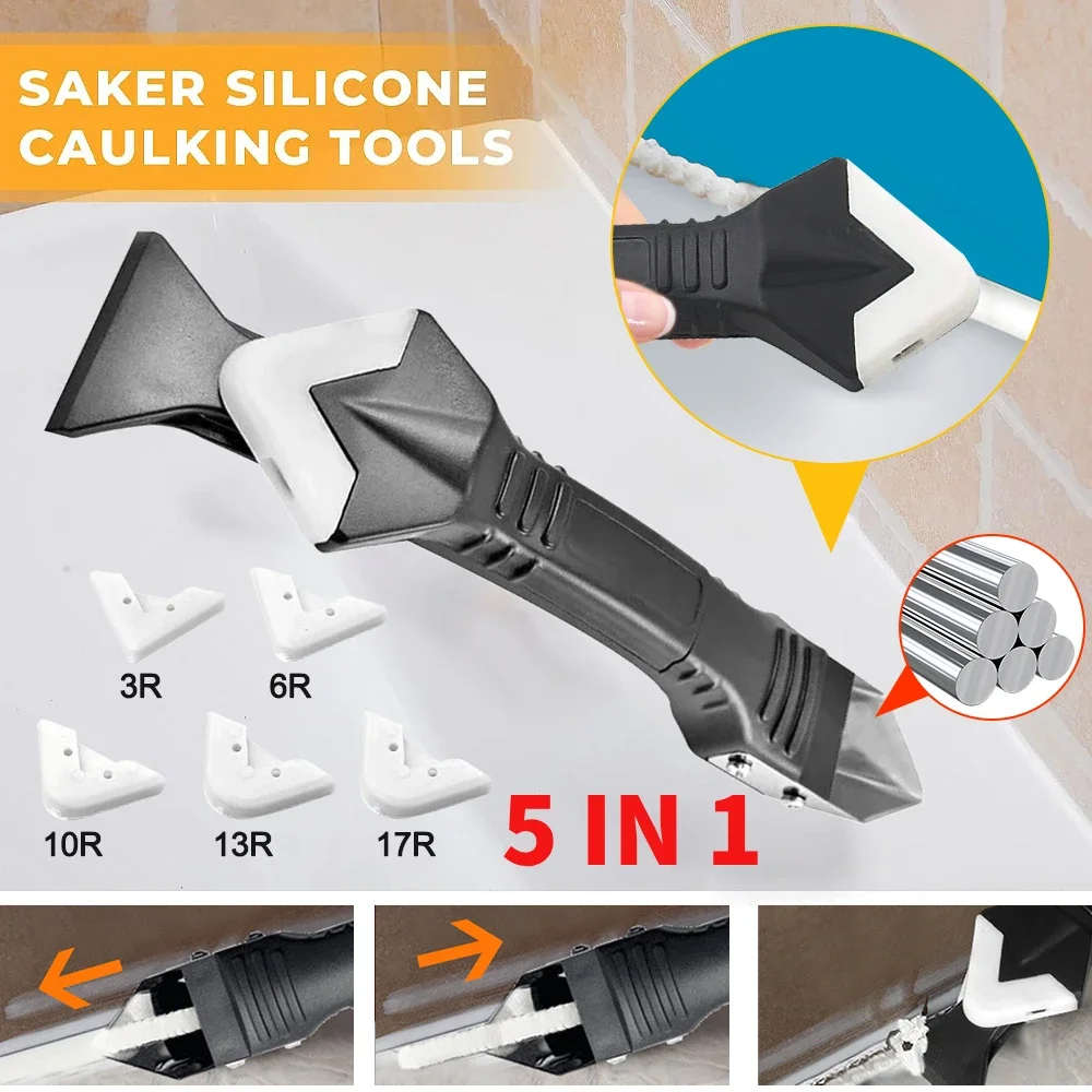 

5 in 1 Silicone Spatula Window Cleaning Tool Sealant Smooth Remover Squeegee Caulk Organizer Smooth Grout Kit Silicon Scraper