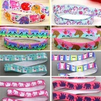DHK 5/8” 5yards Unicorn Elephant Alpaca Printed Fold Elastic FOE Headband Headwear Hairband DIY Decoration OEM C548